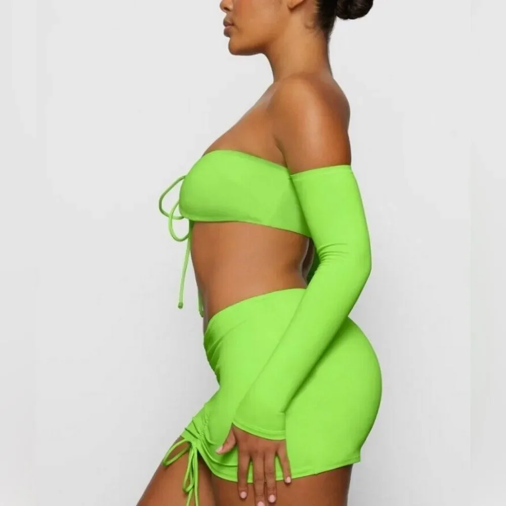 SKIMS Neon Green Long Sleeve Bikini Crop Top 4X NWT Body-less Swim
